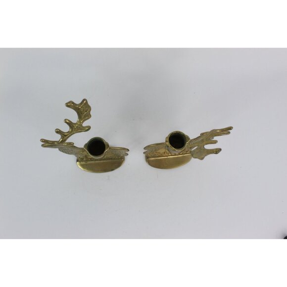 Vintage Brass Deer Candlestick Holders | Pair of Reindeer Candle Holders | 7' Ta - Picture 4 of 6